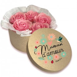 Boite fleurs de savon " "Maman d'amour" Bubble Gum
