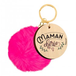 Porte clés imprimé pompon"Maman chérie" Bubble Gum