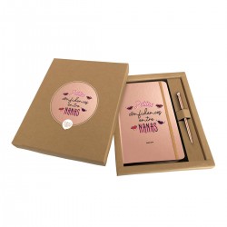 Coffret carnet de notes A5 et stylo rose "Petites confidences entre nanas" Bubble gum