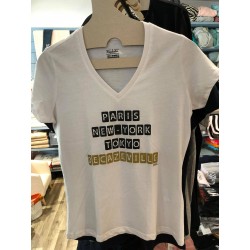 Tee-shirt femme "Paris, New-York, Tokyo Decazeville" or Kapitales