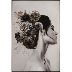 Toile Dame aux cheveux noirs et fleurs 82.5 x 122.5 cm Imageland